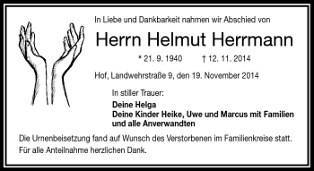 Traueranzeige von Helmut Herrmann von Frankenpost