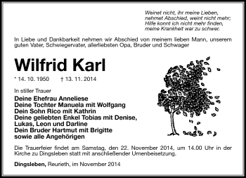 Traueranzeige von Wilfried Karl von Südthüringer Presse