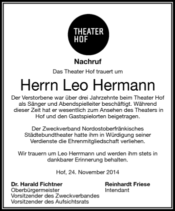 Traueranzeige von Leo Hermann von Frankenpost