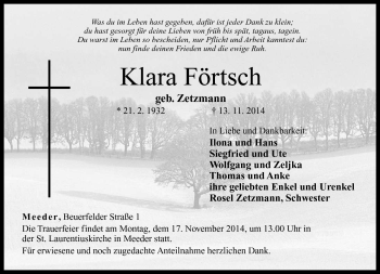 Traueranzeige von Klara Förtsch von Neue Presse Coburg