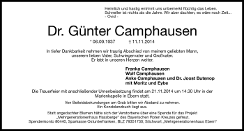 Traueranzeige von Günter Camphausen von Neue Presse Coburg