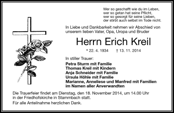 Traueranzeige von Erich Kreil von Frankenpost