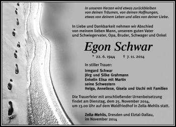 Traueranzeige von Egon Schwar von Südthüringer Presse