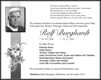 Traueranzeige von Ralf Burghardt von Südthüringer Presse