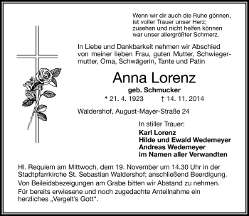 Traueranzeige von Anna Lorenz von Frankenpost