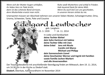 Traueranzeige von Edelgard Leutbecher von Südthüringer Presse