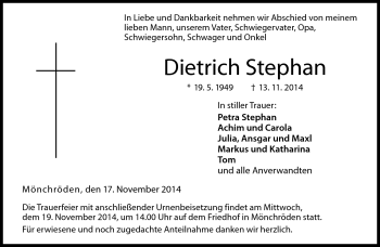 Traueranzeige von Dietrich Stephan von Neue Presse Coburg
