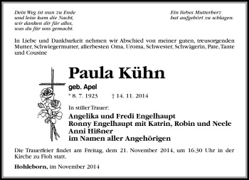 Traueranzeige von Paula Kühn von Südthüringer Presse