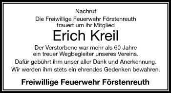 Traueranzeige von Erich Kreil von Frankenpost