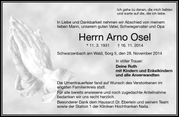 Traueranzeige von Arno Osel von Frankenpost