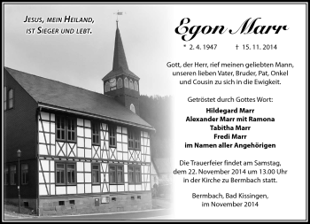 Traueranzeige von Egon Marr von Südthüringer Presse