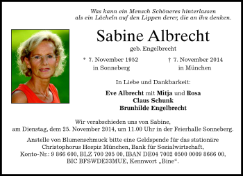 Traueranzeige von Sabine Albrecht von Südthüringer Presse