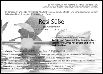 Traueranzeige von Rosi Süße von Neue Presse Coburg