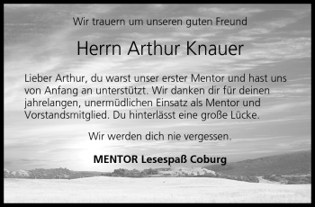 Traueranzeige von Arthur Knauer von Neue Presse Coburg