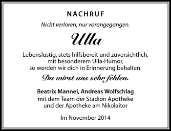 Traueranzeige von Ulla  von Südthüringer Presse