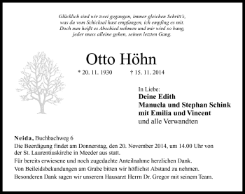 Traueranzeige von Otto Höhn von Neue Presse Coburg