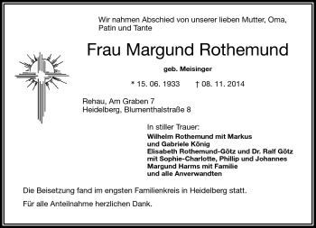 Traueranzeige von Margund Rothemund von Frankenpost