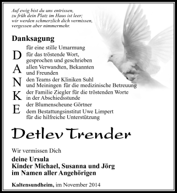Traueranzeige von Detlev Trender von Südthüringer Presse