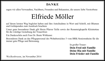 Traueranzeige von Elfriede Möller von Neue Presse Coburg
