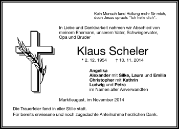 Traueranzeige von Klaus Scheler von Frankenpost
