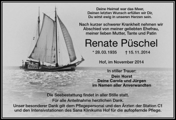 Traueranzeige von Renate Püschel von Frankenpost