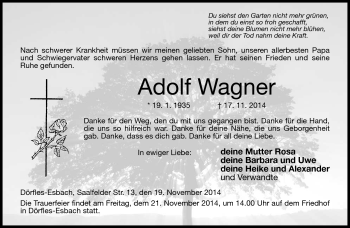 Traueranzeige von Adolf Wagner von Neue Presse Coburg