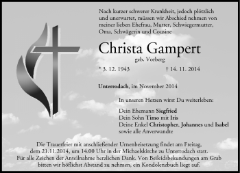 Traueranzeige von Christa Gampert von Neue Presse Coburg
