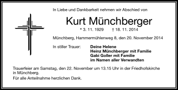 Traueranzeige von Kurt Münchberger von Frankenpost