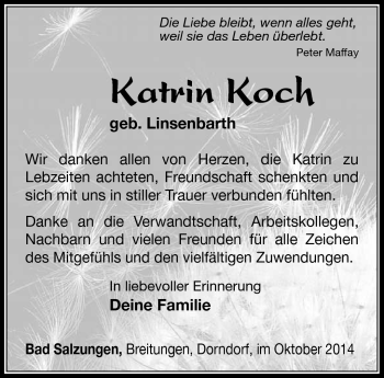 Traueranzeige von Katrin Koch von Südthüringer Presse