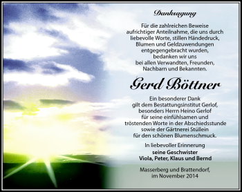Traueranzeige von Gerd Böttner von Südthüringer Presse