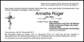 Traueranzeige von Annette Rüger von Neue Presse Coburg