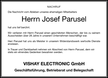 Traueranzeige von Josef Parusel von Frankenpost