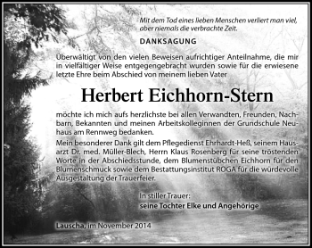 Traueranzeige von Herbert Eichhorn-Stern von Südthüringer Presse