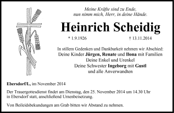 Traueranzeige von Heinrich Scheidig von Neue Presse Coburg