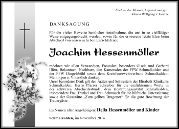 Traueranzeige von Joachim Hessenmöller von Südthüringer Presse