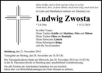 Traueranzeige von Ludwig Zwosta von Neue Presse Coburg