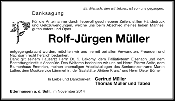 Traueranzeige von Rolf-Jürgen Müller von Südthüringer Presse