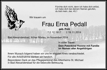 Traueranzeige von Erna Pedall von Frankenpost