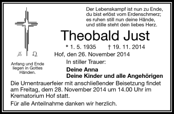 Traueranzeige von Theobald Just von Frankenpost