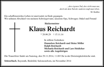 Traueranzeige von Klaus Reichardt von Südthüringer Presse