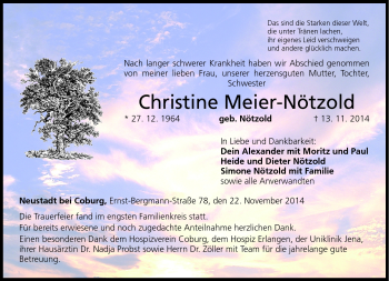 Traueranzeige von Christine Meier-Nötzold von Neue Presse Coburg