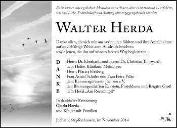 Traueranzeige von Walter Herda von Südthüringer Presse