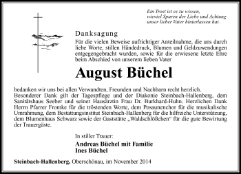 Traueranzeige von August Büchel von Südthüringer Presse
