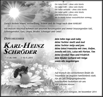 Traueranzeige von Karl-Heinz Schröder von Südthüringer Presse