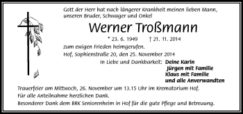 Traueranzeige von Werner Troßmann von Frankenpost