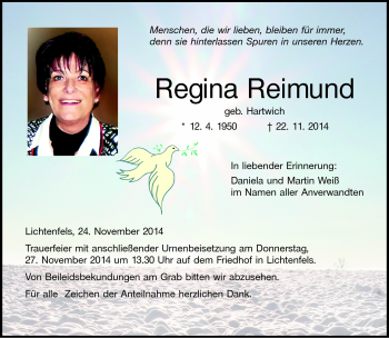 Traueranzeige von Regina Reimund von Neue Presse Coburg