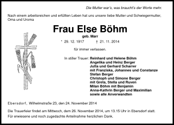 Traueranzeige von Else Böhm von Neue Presse Coburg