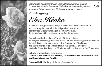 Traueranzeige von Elsa Henke von Südthüringer Presse