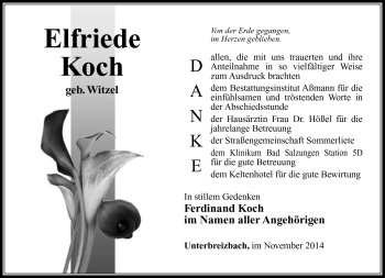 Traueranzeige von Elfriede Koch von Südthüringer Presse