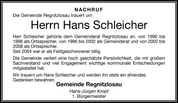 Traueranzeige von Hans Schleicher von Frankenpost